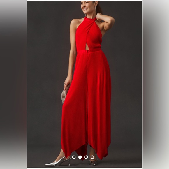 Size 14 NWT By Anthropologie Plisse Halter Jumpsuit - Picture 1 of 8